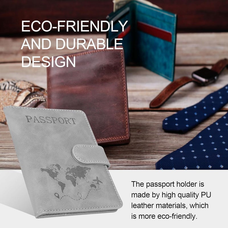 Sovirose Passport Holders, RFID Blocking Credit Card Holder, PU Leather Vaccine Card Holders for Travel with Magnetic Buckle, Travel Must Haves Cruise Ship Essentials for Men, Women (Grey) - Image 5